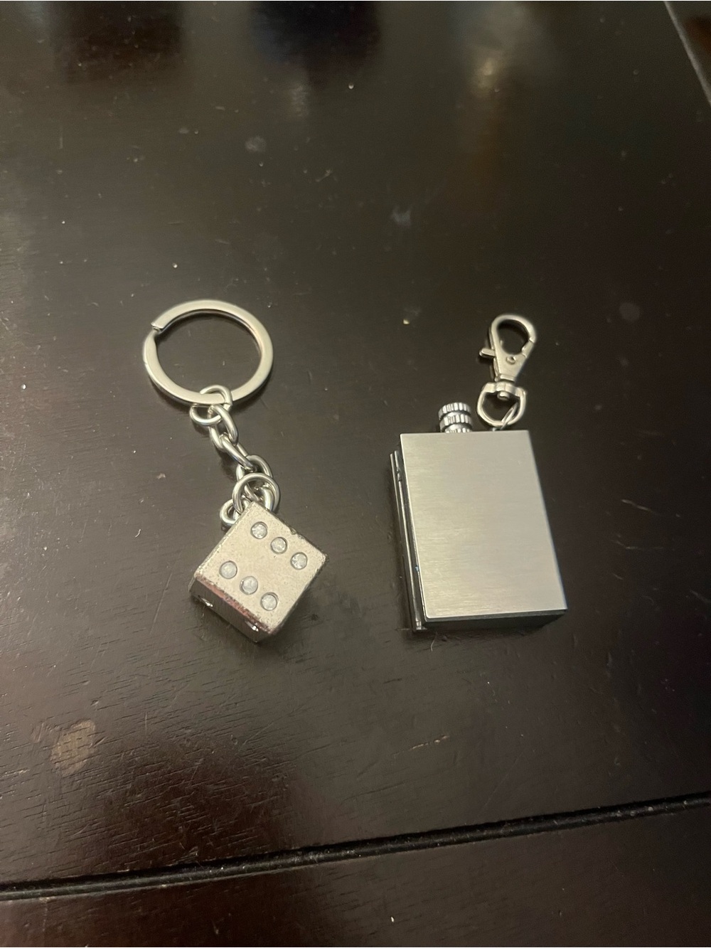 Silver Dice Keychain & Mini Flask Charm Set - Metallic Silver